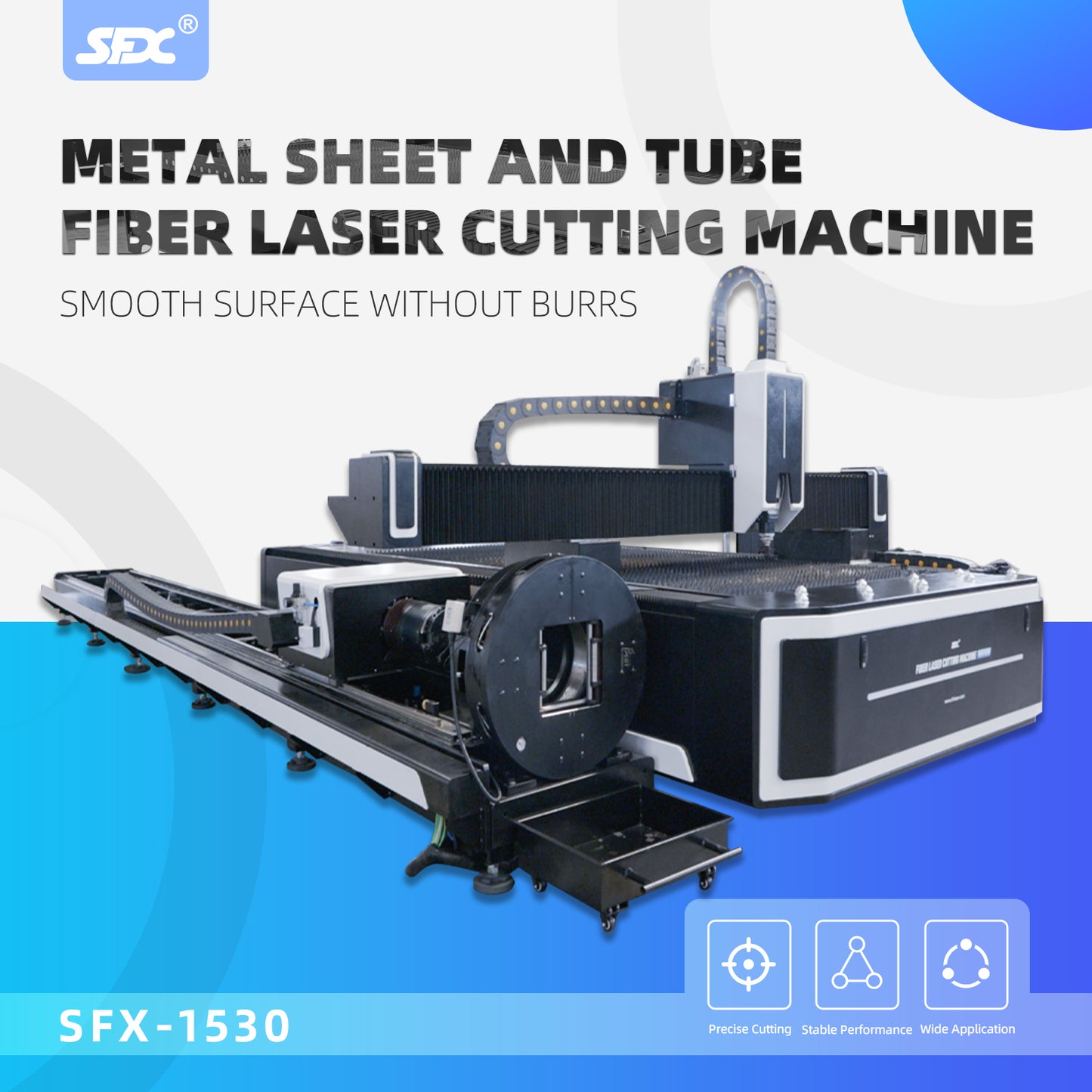 SFX 2000W 3000W 6000W 1530 Metal Sheet And Tube Fiber Laser Cutting Machine Engraving Machine