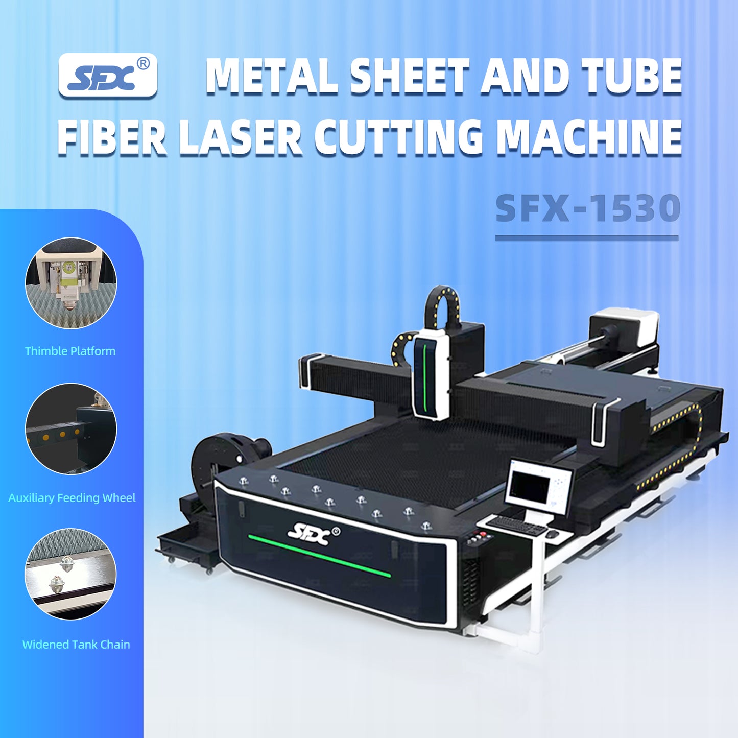 SFX 2000W 3000W 6000W 1530 Metal Sheet And Tube Fiber Laser Cutting Machine Engraving Machine