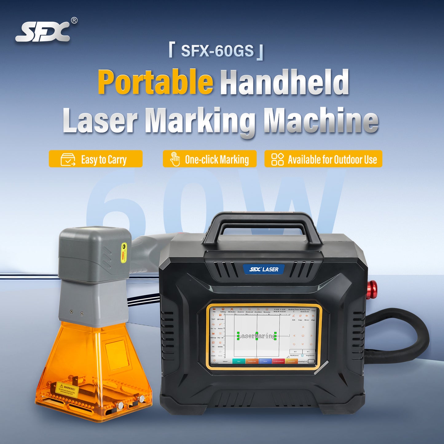 SFX 60W Portable Handheld Laser Marking Machine Metal Laser Engraver Maker Machine