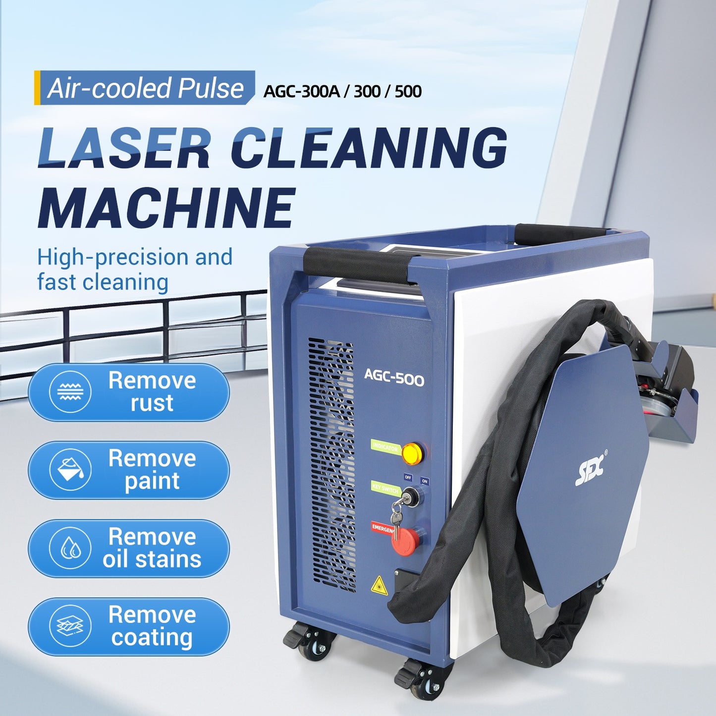 SFX 300W Portable Air-cooled Pulse Laser Cleaning Machine Metal Wood Rust Removal with Self-propelled Device 95% New