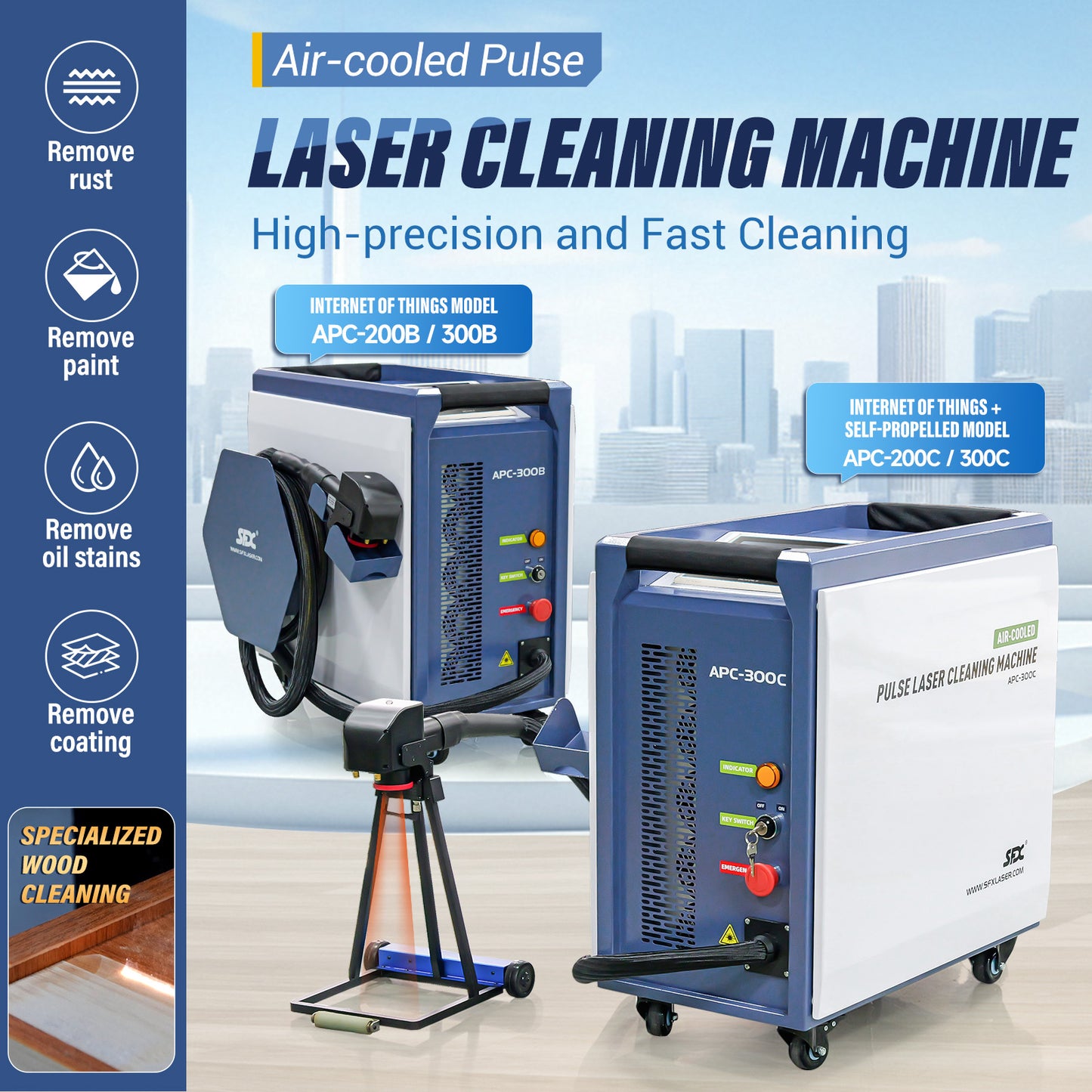 200W/300W Intelligent Interconnection Air-cooled Pulsed Laser Cleaning Machine Specialized Wood Cleaning Wood Paint Remover