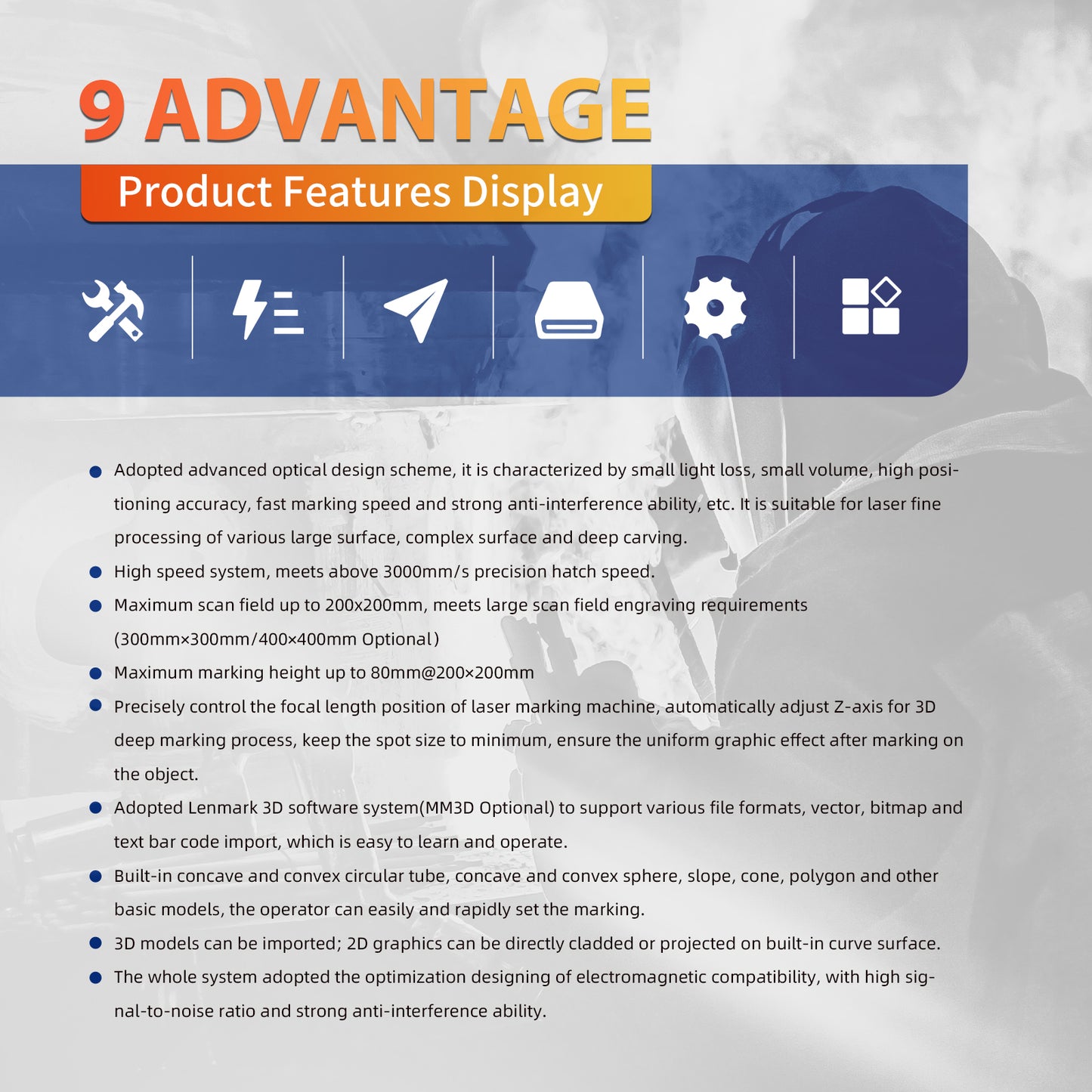 SFX 3D JPT MOPA M7 Fiber Laser Engraver 60W/80W/100W FEELTER 3D Dynamic Focus System Lenmark Software 3D Laser Marking Machine