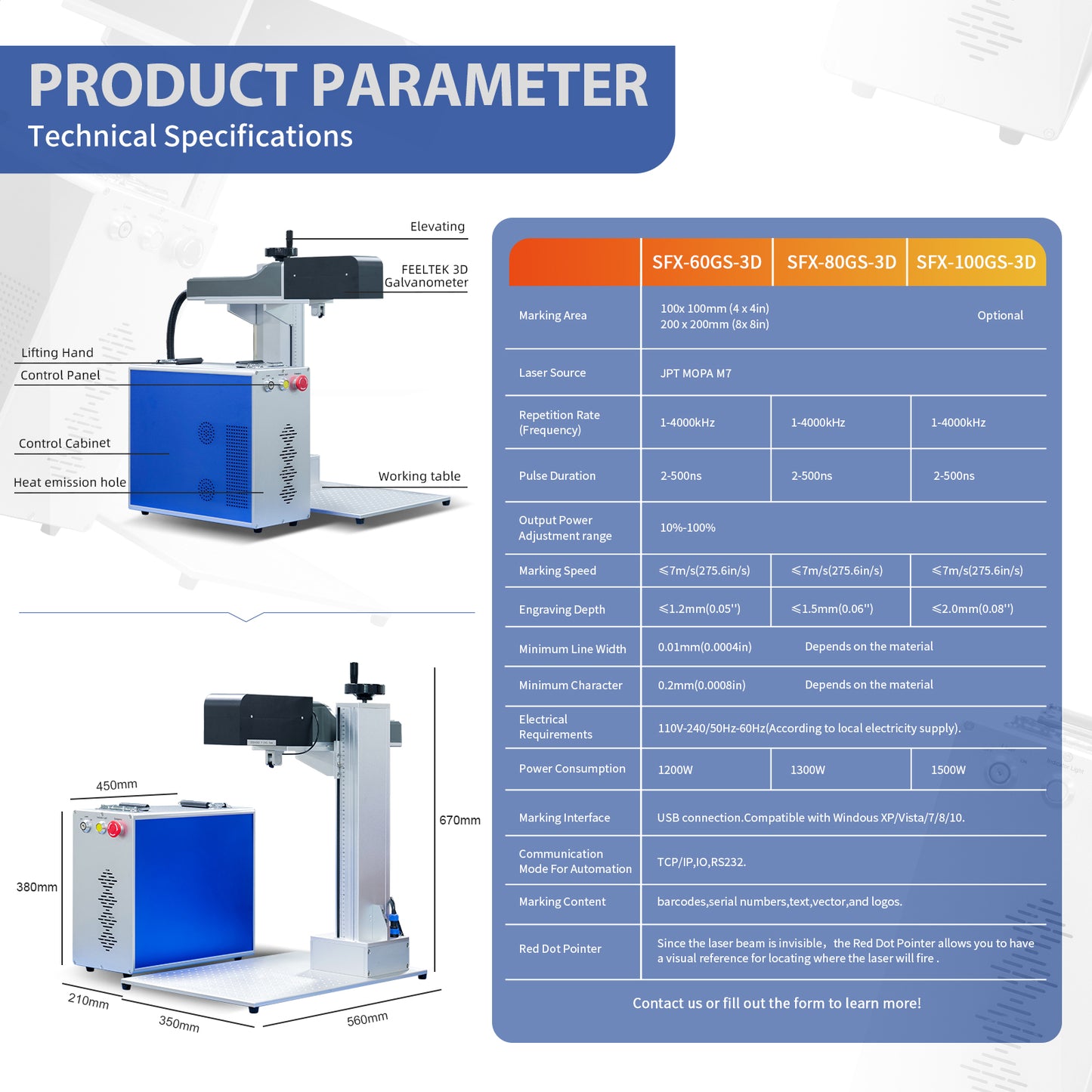 SFX 3D JPT MOPA M7 Fiber Laser Engraver 60W/80W/100W FEELTER 3D Dynamic Focus System Lenmark Software 3D Laser Marking Machine