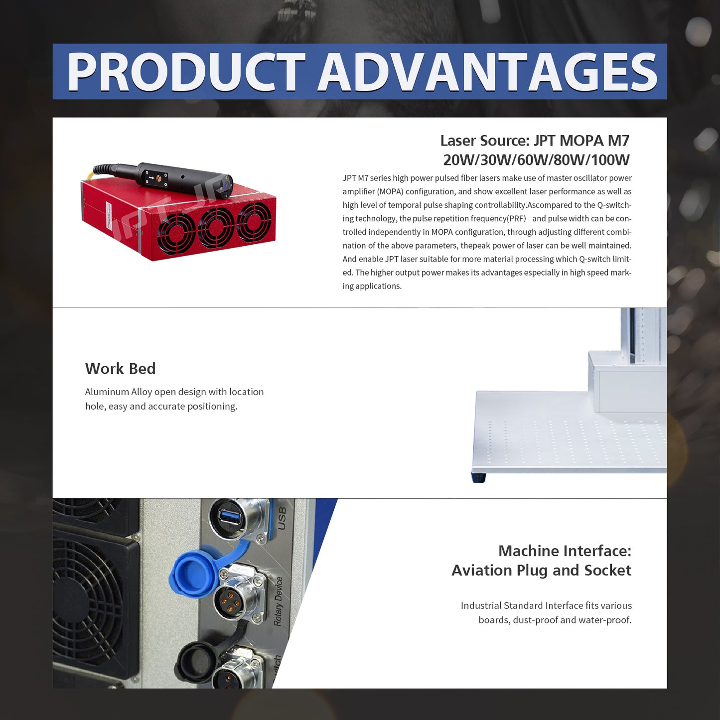 SFX 3D JPT MOPA M7 Fiber Laser Engraver 60W/80W/100W FEELTER 3D Dynamic Focus System Lenmark Software 3D Laser Marking Machine