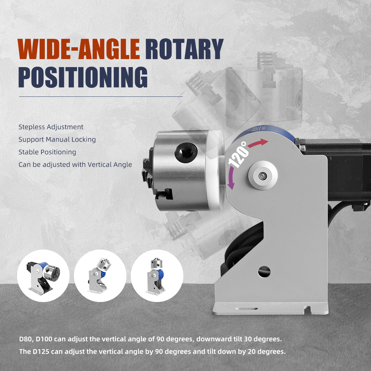 SFX Three-Jaw Rotary Chuck Rotary Axis for Fiber Laser Marking Machine D80 D100 D125