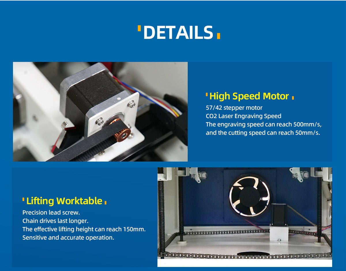 US Stock RUIDA 50W CO2 Laser Engraver Cutter 16"*16" Engraving Machine with 40*40cm Working Table