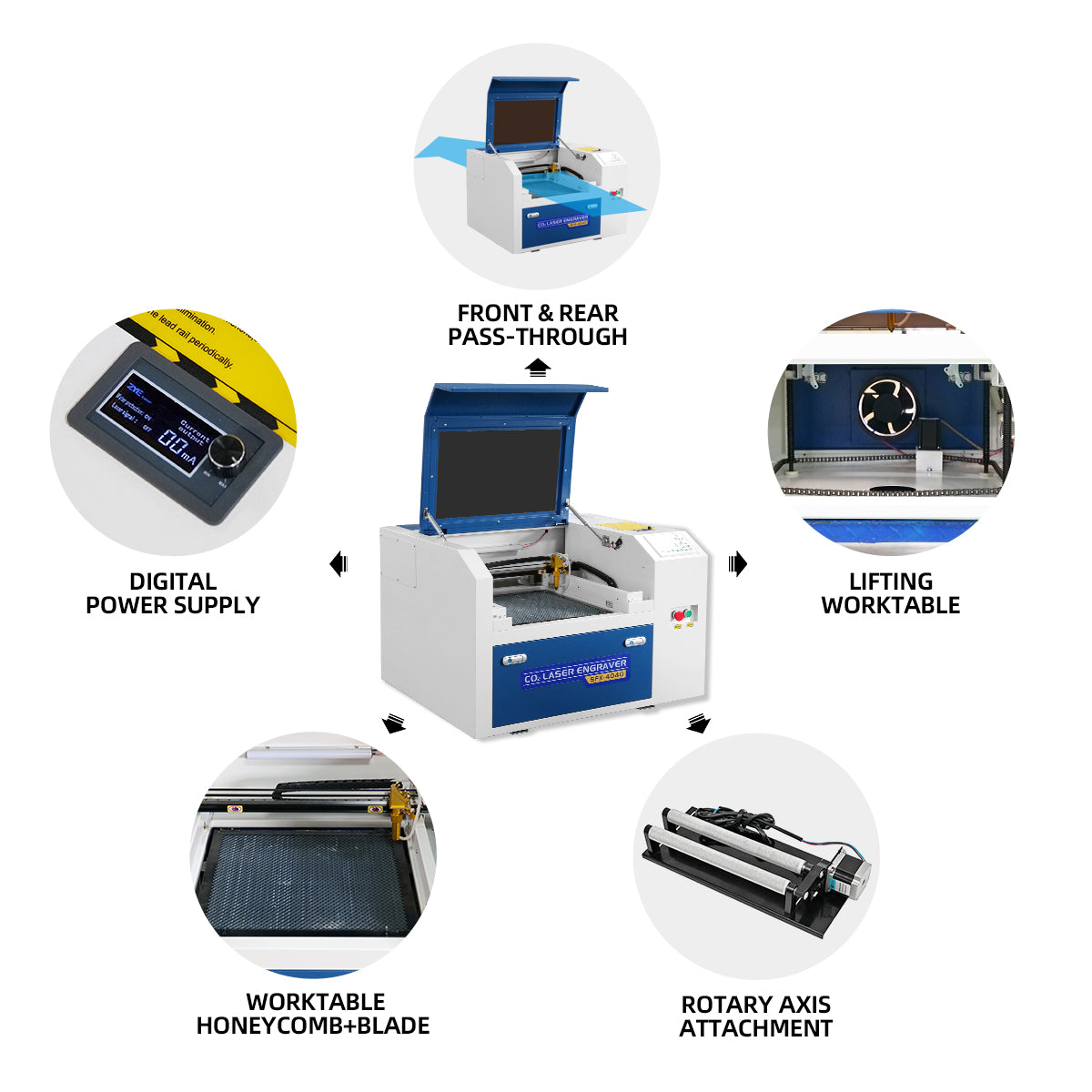 US Stock RUIDA 50W CO2 Laser Engraver Cutter 16"*16" Engraving Machine with 40*40cm Working Table