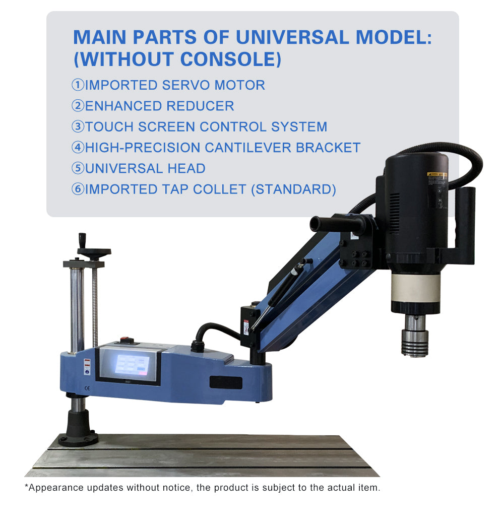 Electric Tapping Machine Universal 360° Flexible Tapping Arm Chuck Touch Screen with Collets M16R/M24HR/M30R/M36R/M48R
