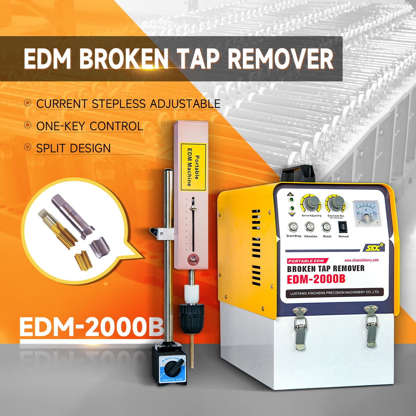 EDM-2000B Portable EDM Broken Tap Remover EDM Spark Erosion Machine Tap Burner Depth Setting Auto Return,US Stock 2000W 110V