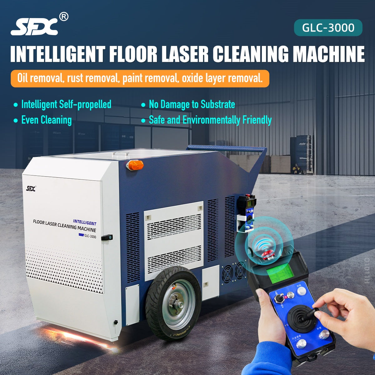 SFX 3000W Intelligent Self-propelled Floor Laser Cleaning Machine Metal Deck Concrete Stone Floor Large Steel Plate Oil Rust Paint Oxide Layer Removal