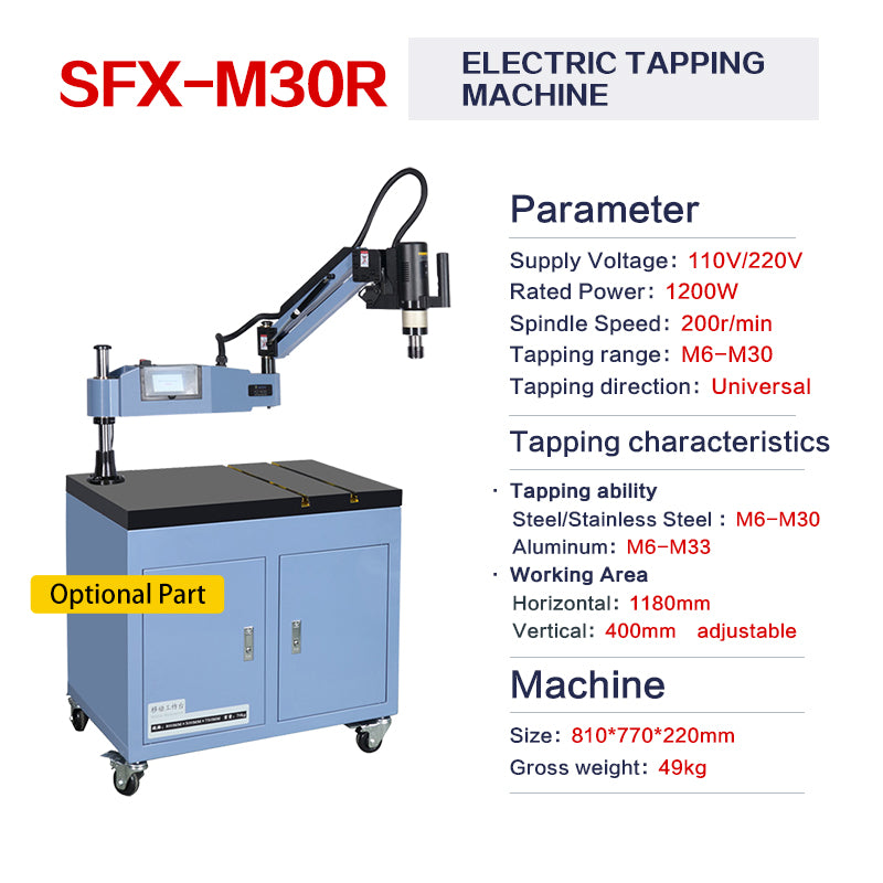 Electric Tapping Machine Universal 360° Flexible Tapping Arm Chuck Touch Screen with Collets M16R/M24HR/M30R/M36R/M48R