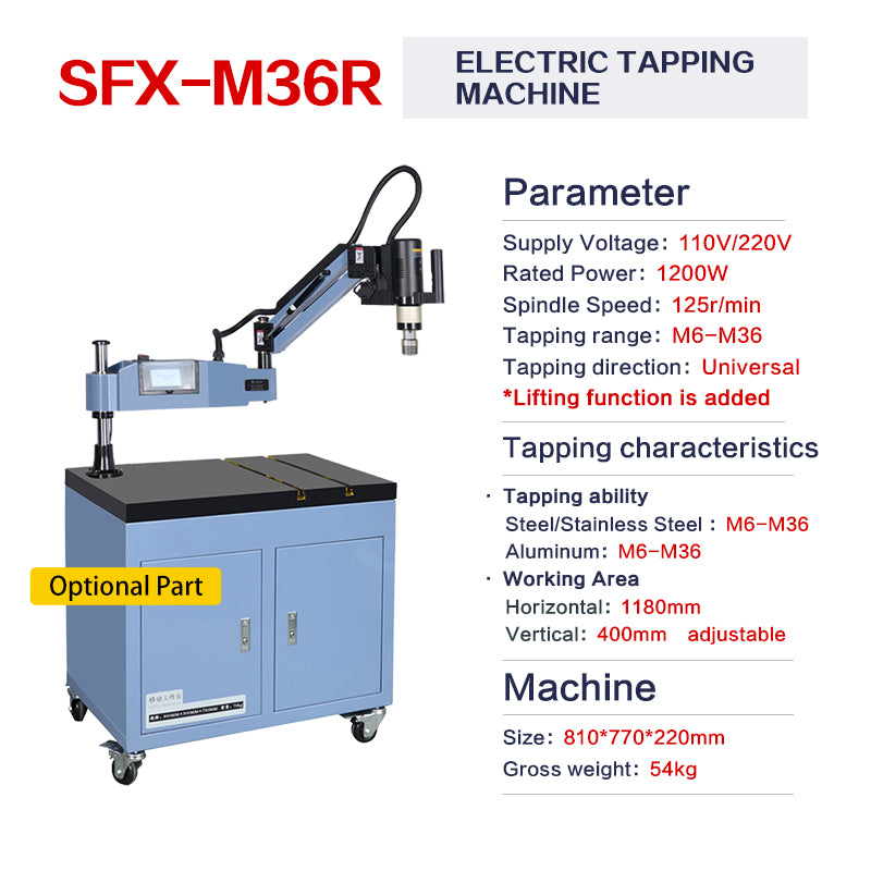 Electric Tapping Machine Universal 360° Flexible Tapping Arm Chuck Touch Screen with Collets M16R/M24HR/M30R/M36R/M48R