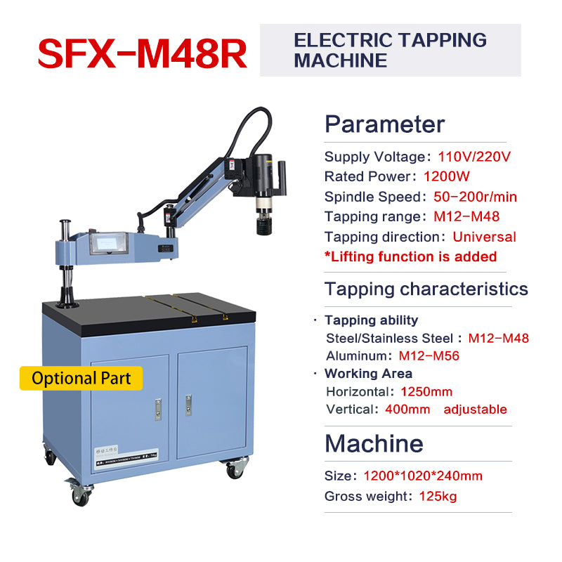 Electric Tapping Machine Universal 360° Flexible Tapping Arm Chuck Touch Screen with Collets M16R/M24HR/M30R/M36R/M48R