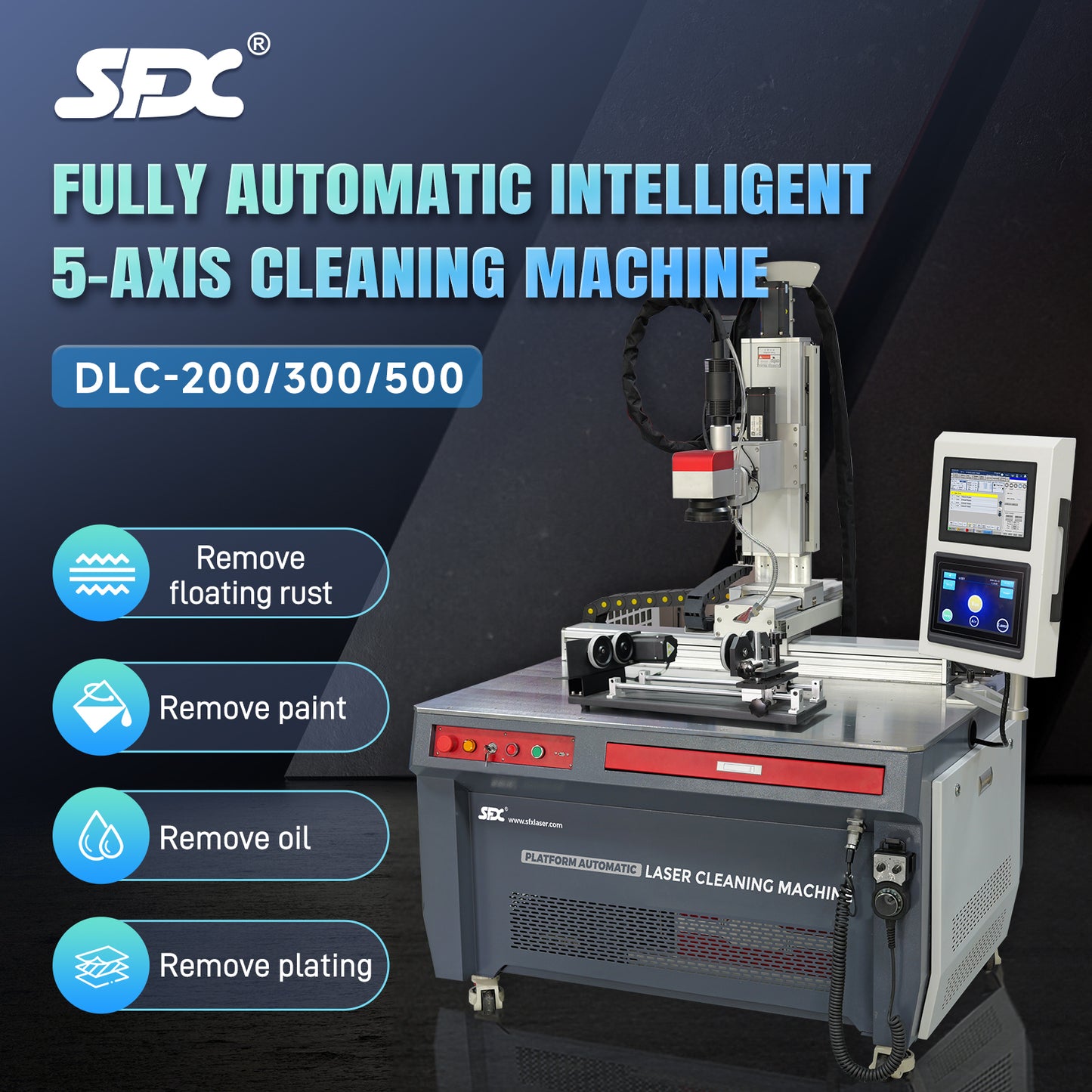 SFX Pulsed Platform Laser Automatic Cleaning Machine Laser Rust Oil Paint Plating Remover 300W 500W