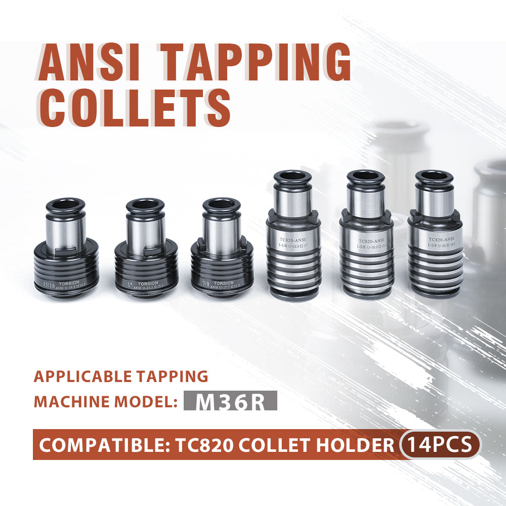 TC820 ANSI Tapping Collets for M36R Tapping Arm Machine Compatible for TC820 Collet Holder,14PCS