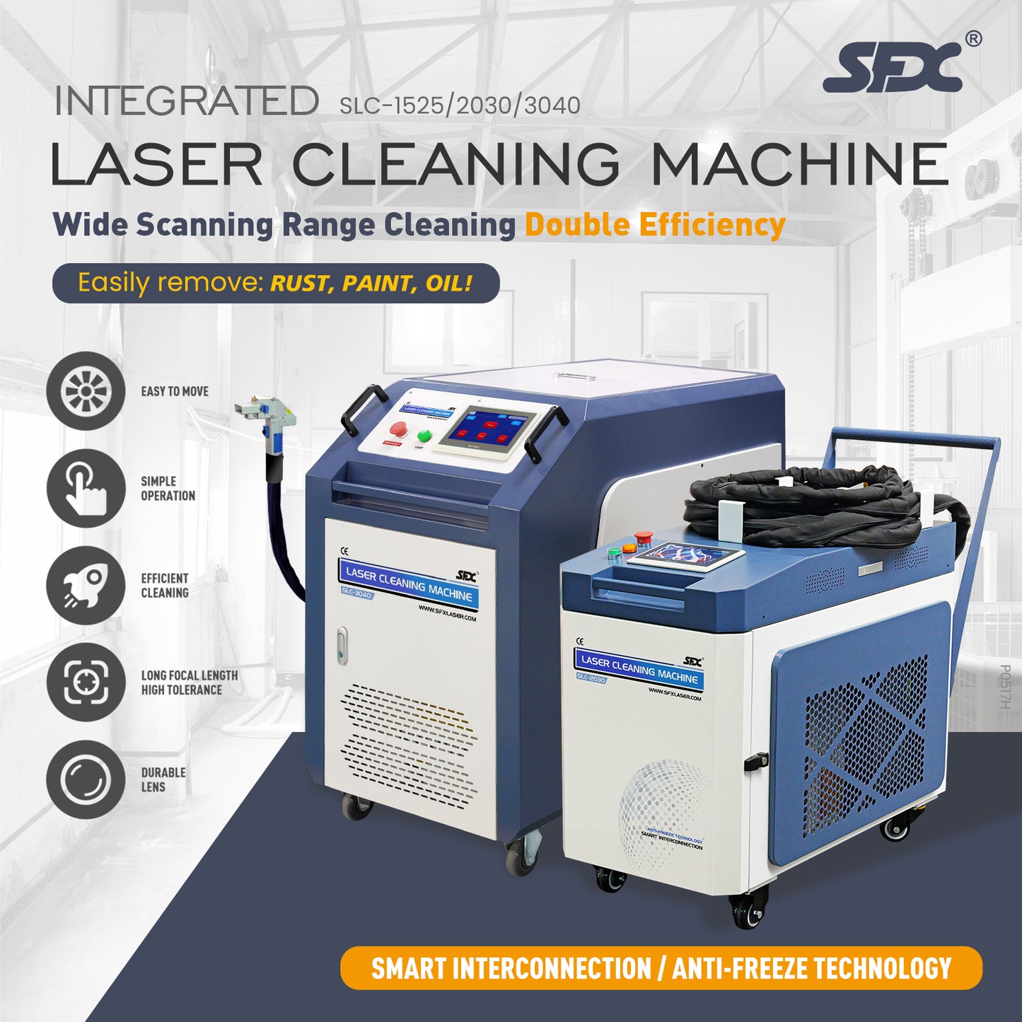 SFX 1.5KW/2KW/3KW Smart Interconnection Anti-Freeze MAX Laser Cleaning Machine Metal Rust Oxide Painting Oil Removal
