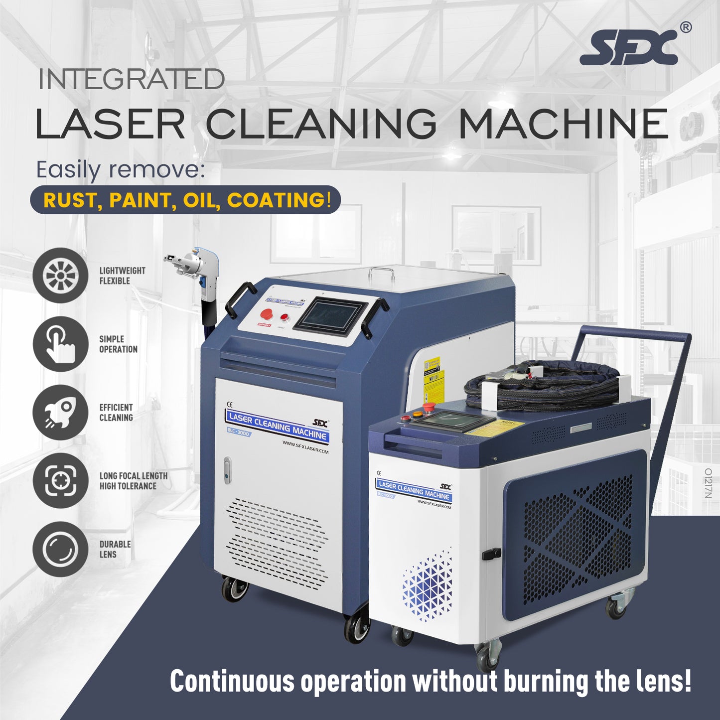 SFX 3000W Laser Cleaning Machine Metal Rust Oxide Painting Oil Removal