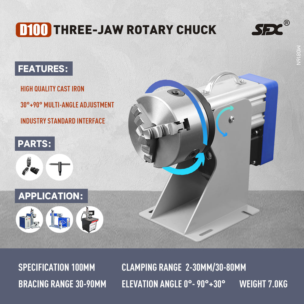 SFX Three-Jaw Rotary Chuck Rotary Axis for Fiber Laser Marking Machine D80 D100 D125