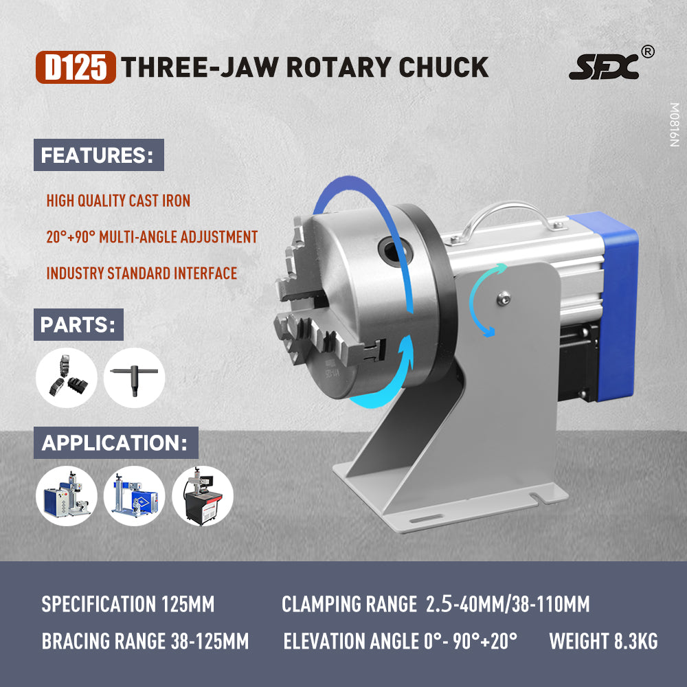 SFX Three-Jaw Rotary Chuck Rotary Axis for Fiber Laser Marking Machine D80 D100 D125
