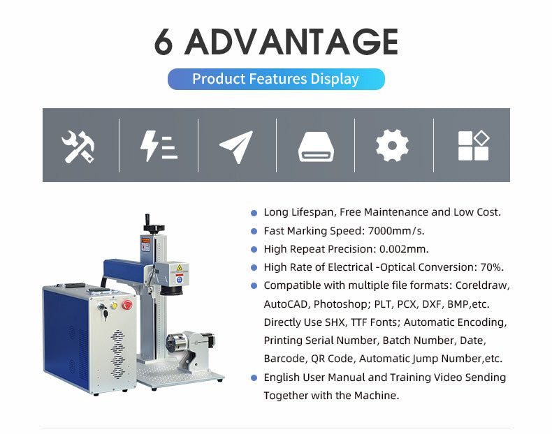 US Stock 50W JPT Fiber Laser Engraver Laser Marking Machine with 175mm Lens and D80 Rotary Axis