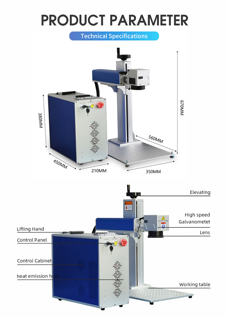 US Stock 50W JPT Fiber Laser Engraver Laser Marking Machine with 175mm Lens and D80 Rotary Axis