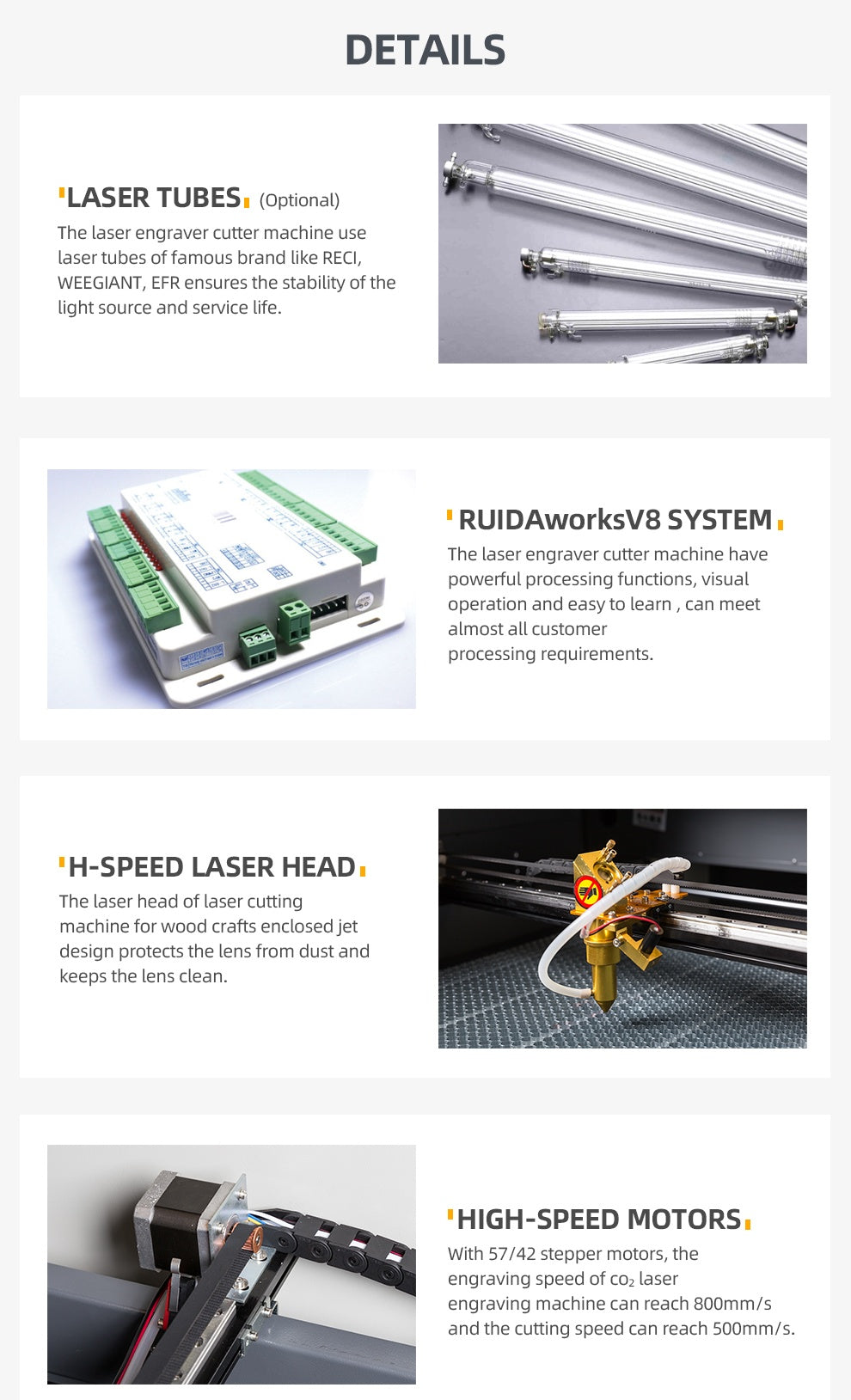RUIDA 50W/60W/80W/100W CO2 Laser Cutter Engraver Machine with 16''*24'' Motorized Platform
