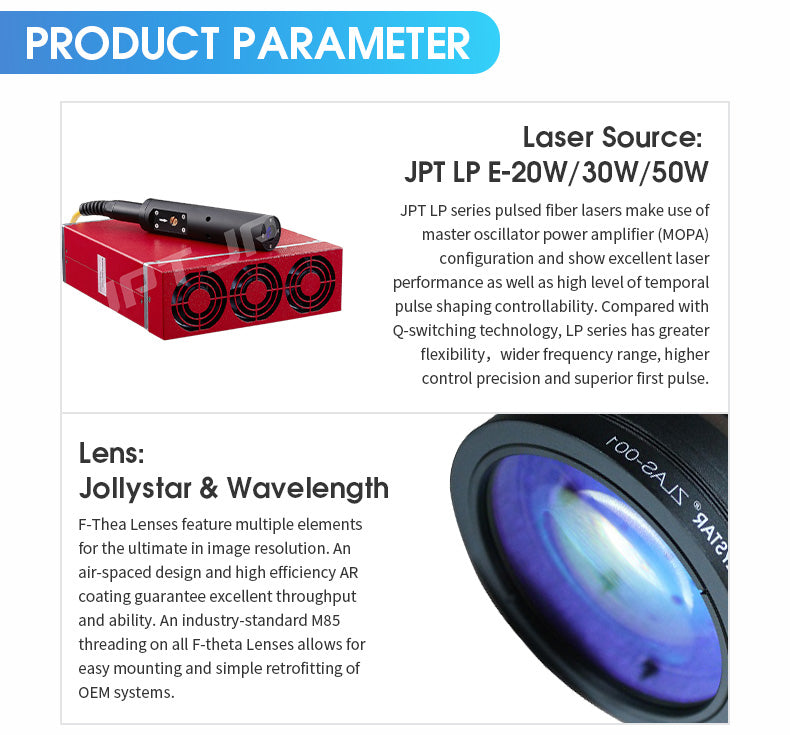 US Stock 50W JPT Fiber Laser Engraver Laser Marking Machine with 175mm Lens and D80 Rotary Axis