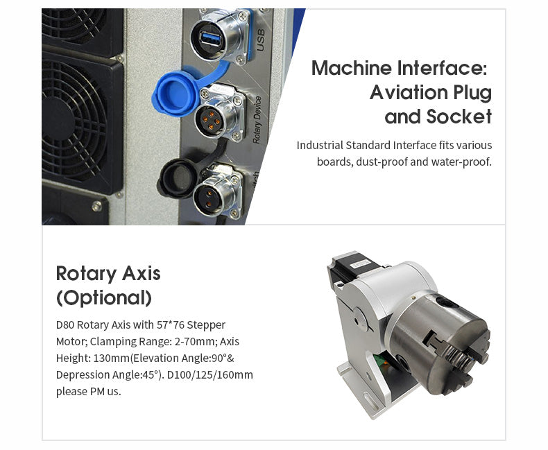 US Stock 50W JPT Fiber Laser Engraver Laser Marking Machine with 175mm Lens and D80 Rotary Axis