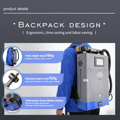 100W/200W Backpack Pulse Laser Cleaning Machine Metal Rust Paint Oil Oxide Removal Machine