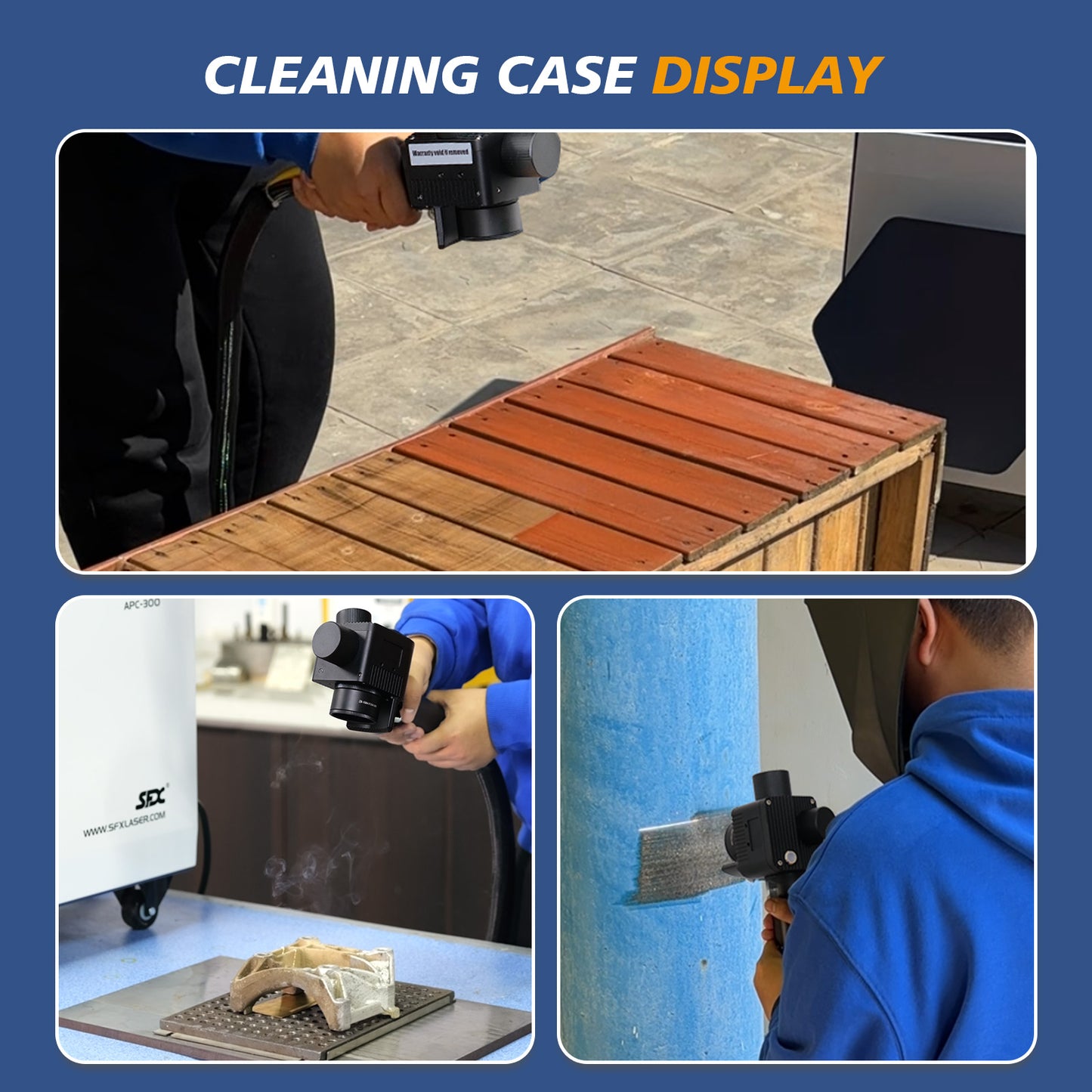 SFX 300W/500W Air-cooled Pulsed  Laser Cleaning Machine Specialized Wood Cleaning Wood Paint Remover