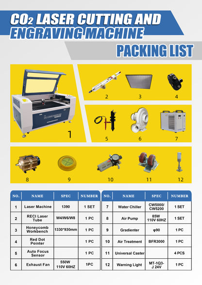 Germany Stock SFX-1390 150W CO2 Laser Cutting Machine & Engraver, 1300×900mm Working Area