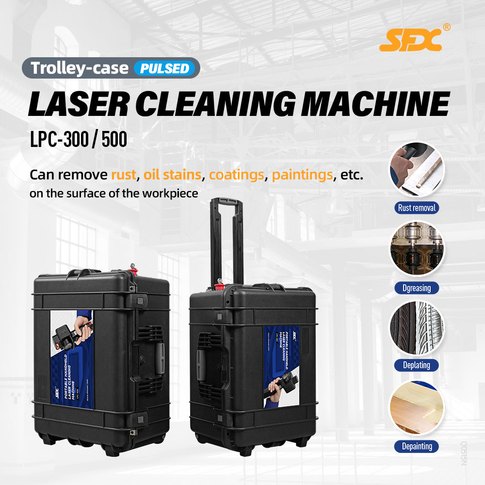 SFX 300W/500W Portable Trolley Case Pulse Laser Cleaning Machine Metal Rust Oxide Painting Graffiti Oil Remover