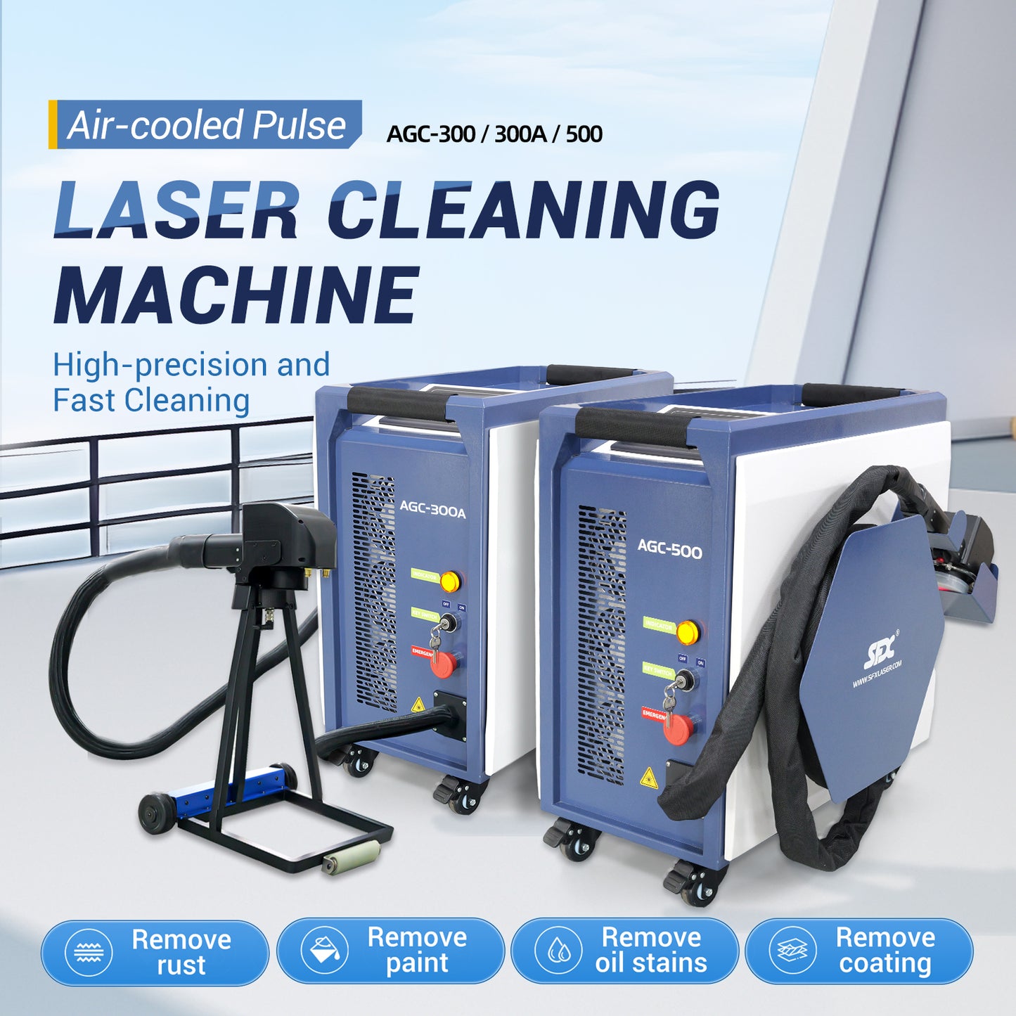 SFX 300W 500W Portable Air-cooled Pulse Laser Cleaning Machine Metal Wood Rust Paint Oil Oxide Layer Remover