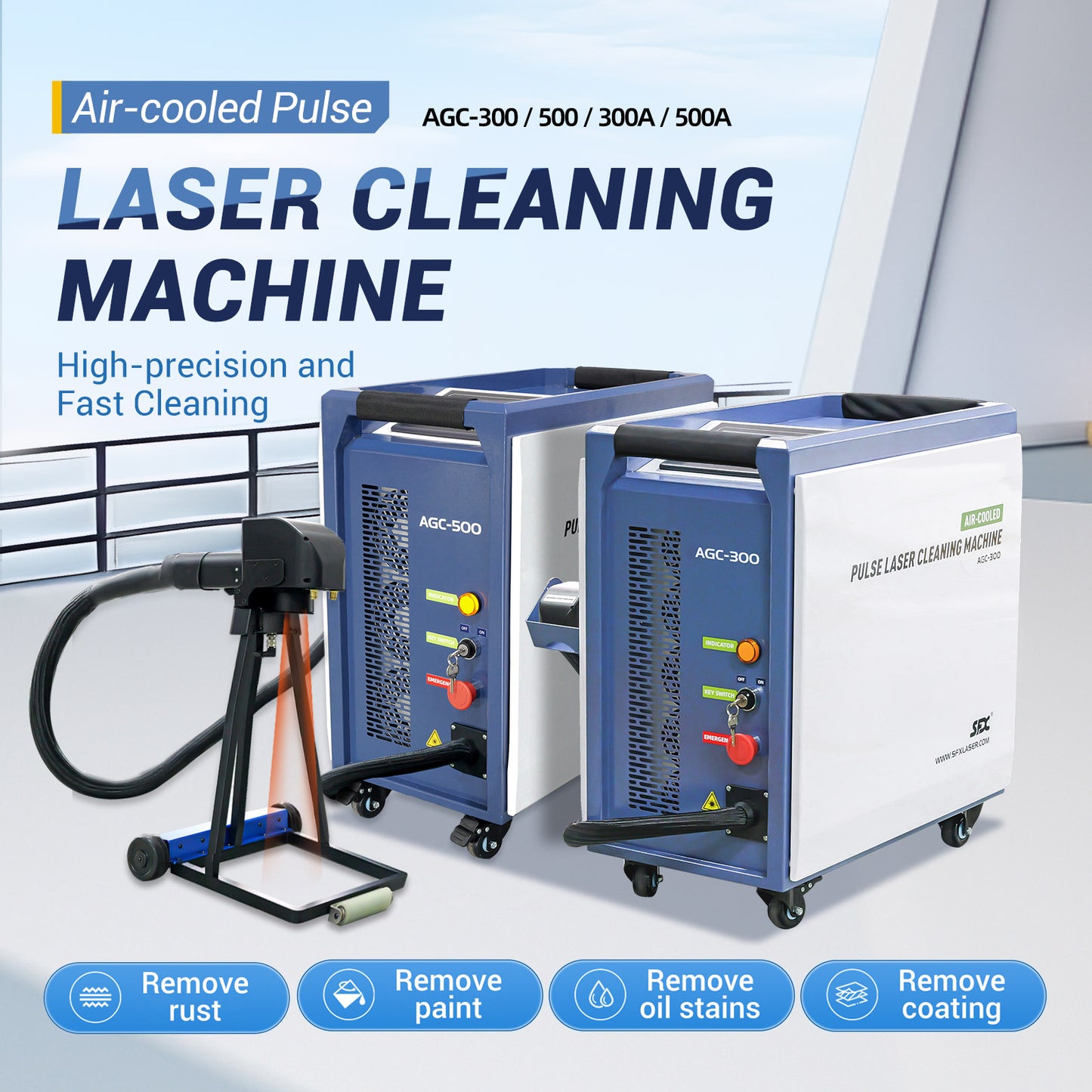 SFX 300W 500W Portable Air-cooled Pulse Laser Cleaning Machine Metal Wood Rust Paint Oil Oxide Layer Remover