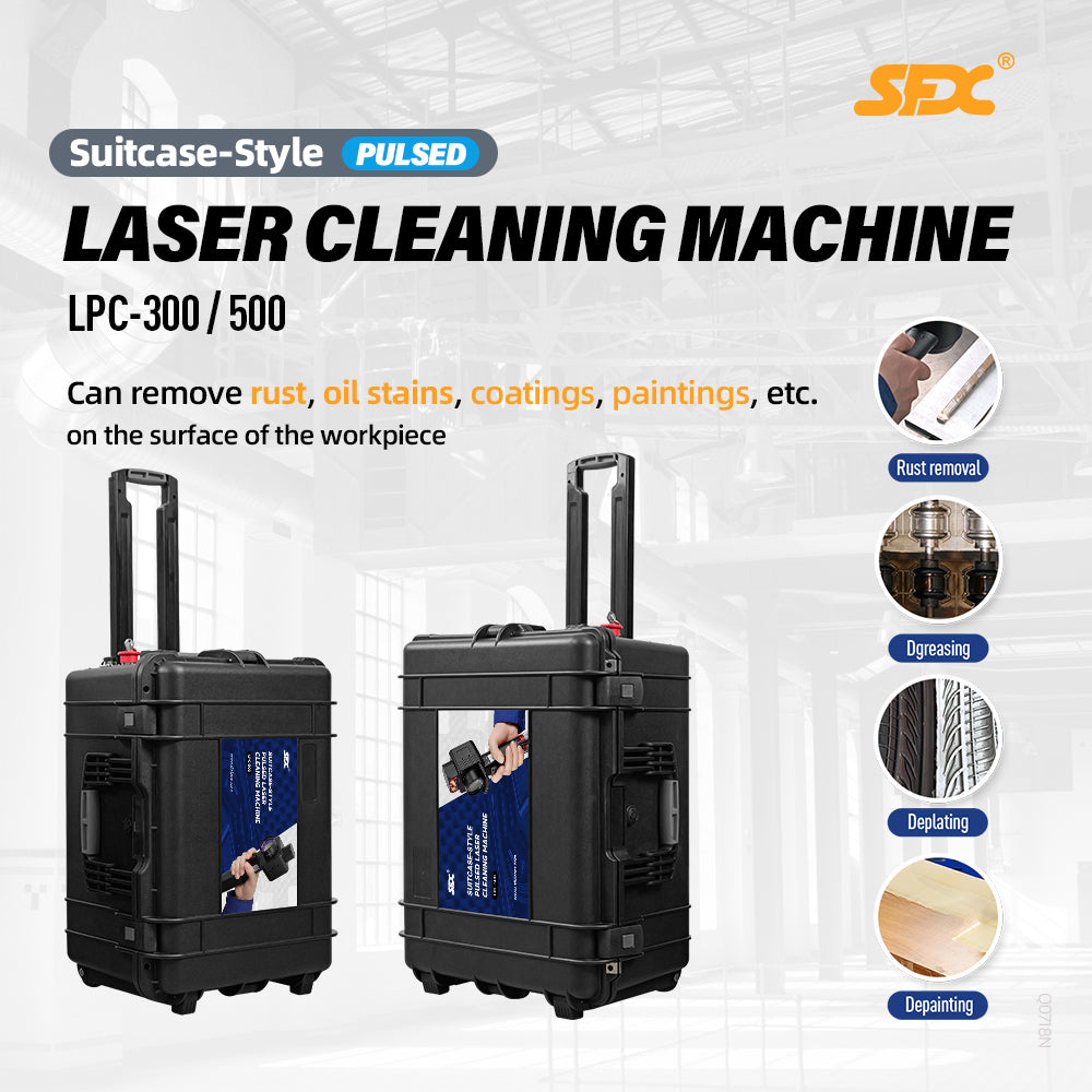 SFX 300W/500W Portable Suitcase-Style Pulse Laser Cleaning Machine Metal Rust Oxide Painting Graffiti Oil Remover