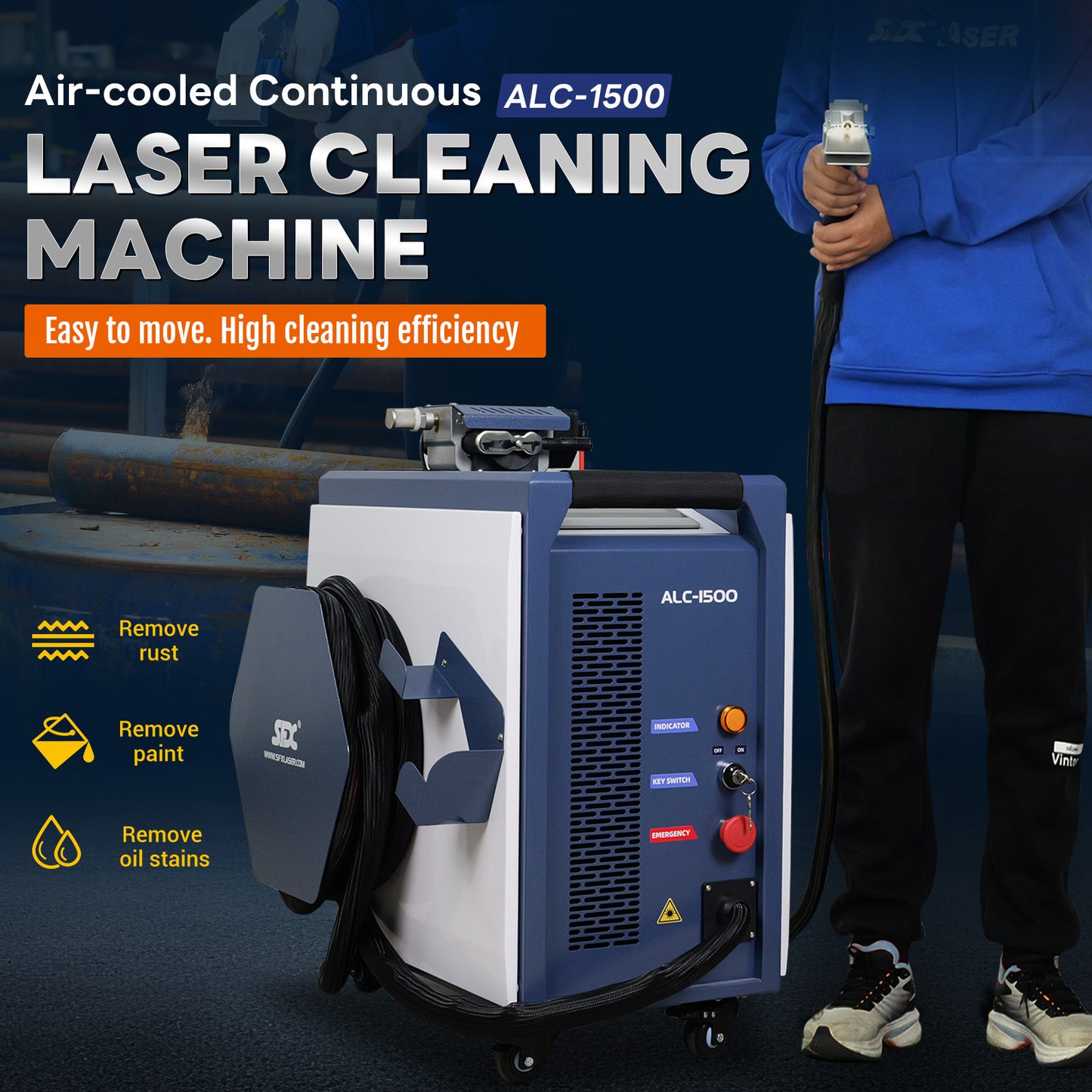 SFX 1500W Air-cooled Continuous Laser Cleaning Machine Rust Paint Oil Stain Removal