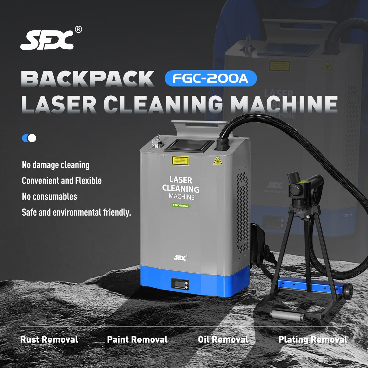 200W Self-propelled Backpack Pulse Laser Cleaner Laser Cleaning Machine Rust Paint Oil Remover