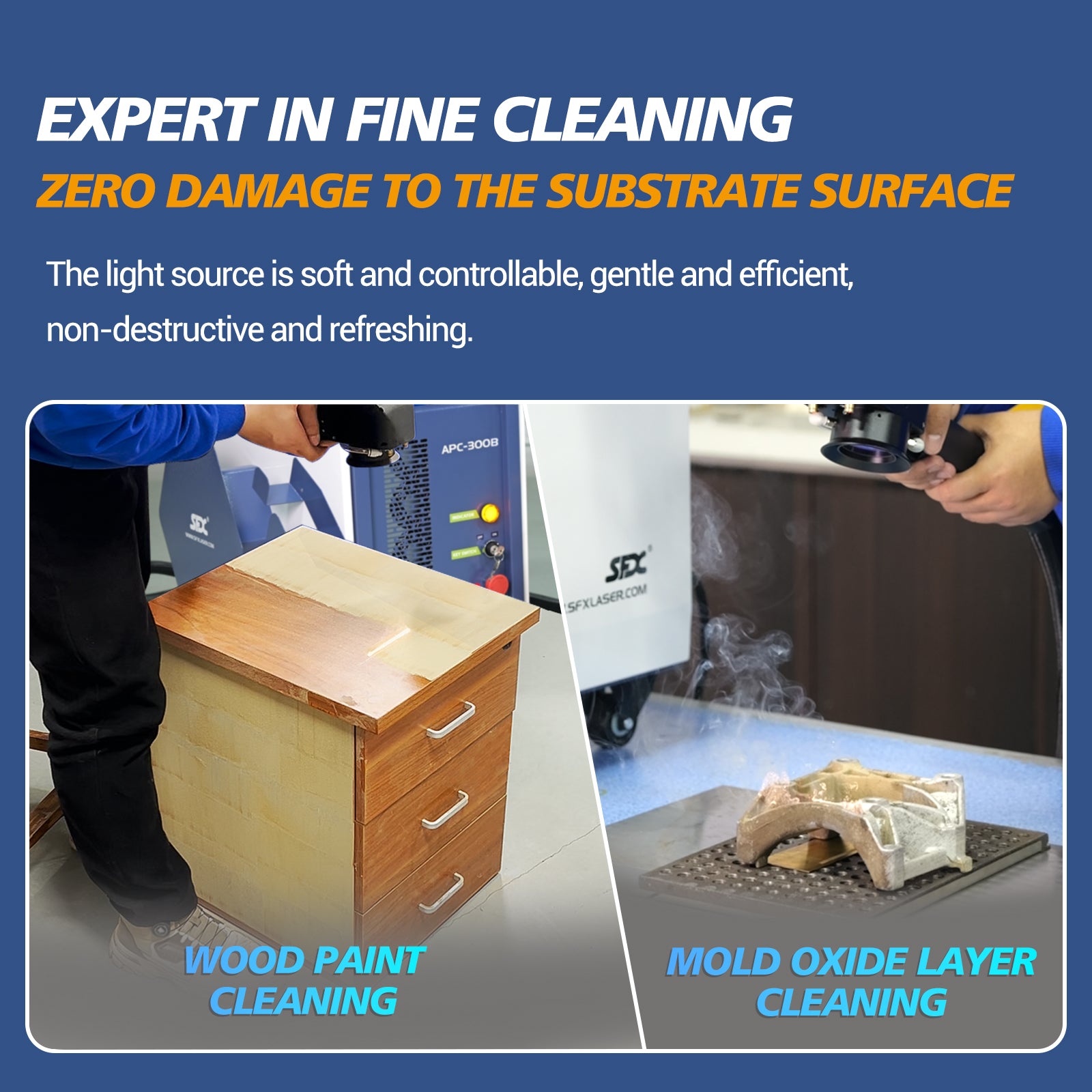 SFX 300W/500W Air-cooled Pulsed Laser Cleaning Machine Specialized Woo