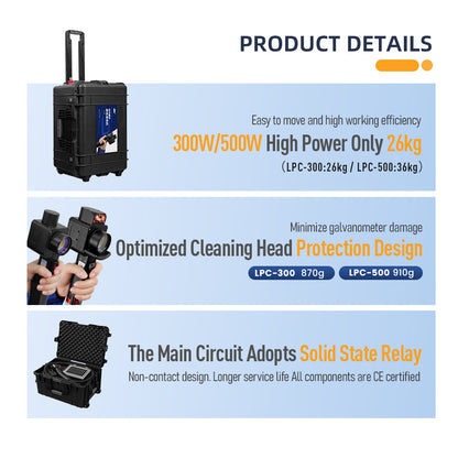 SFX 300W/500W Portable Trolley Case Pulse Laser Cleaning Machine Metal Rust Oxide Painting Graffiti Oil Remover