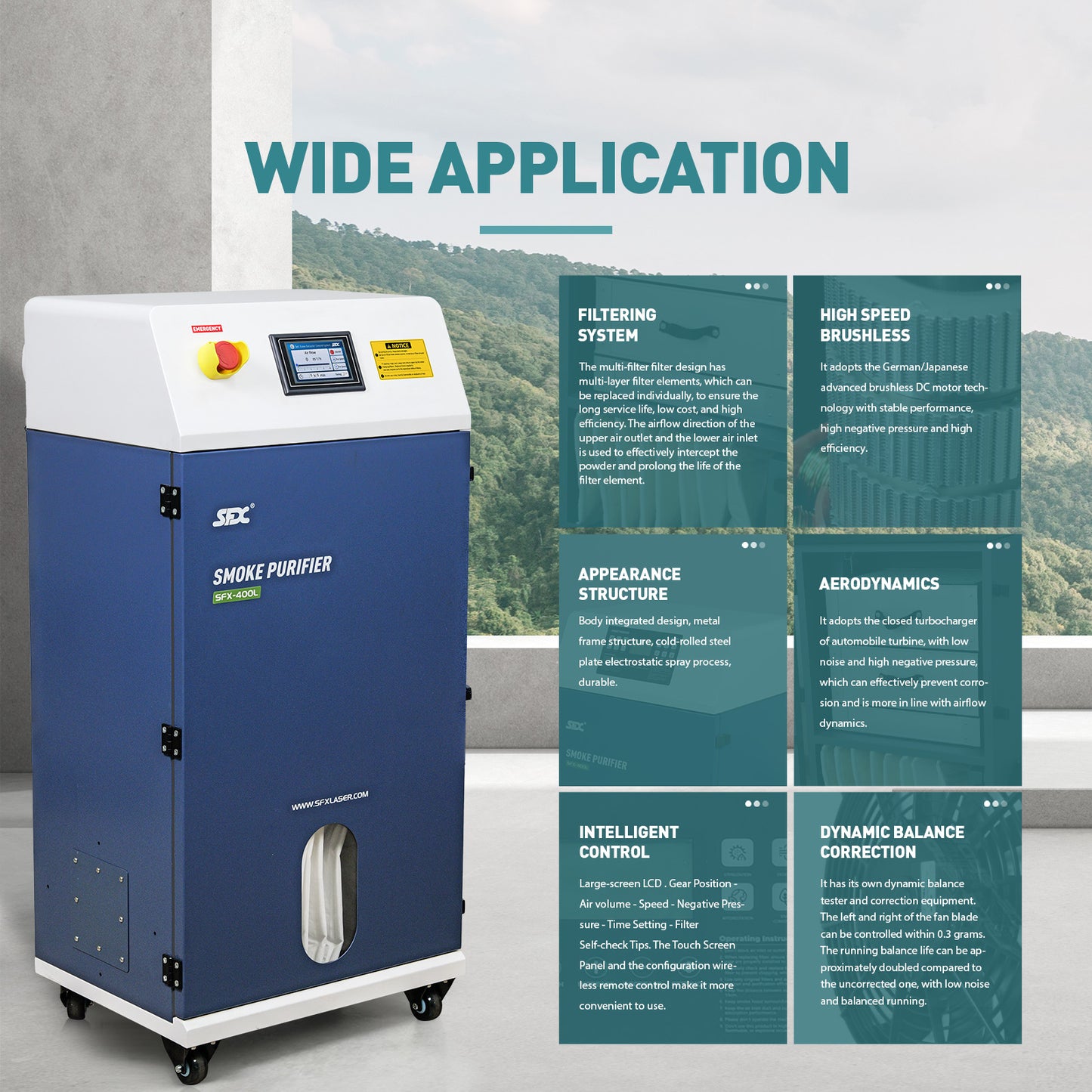 SFX-400L 800W Fume Extractor with HEPA Filter for Laser Cleaning and Welding (75dB)