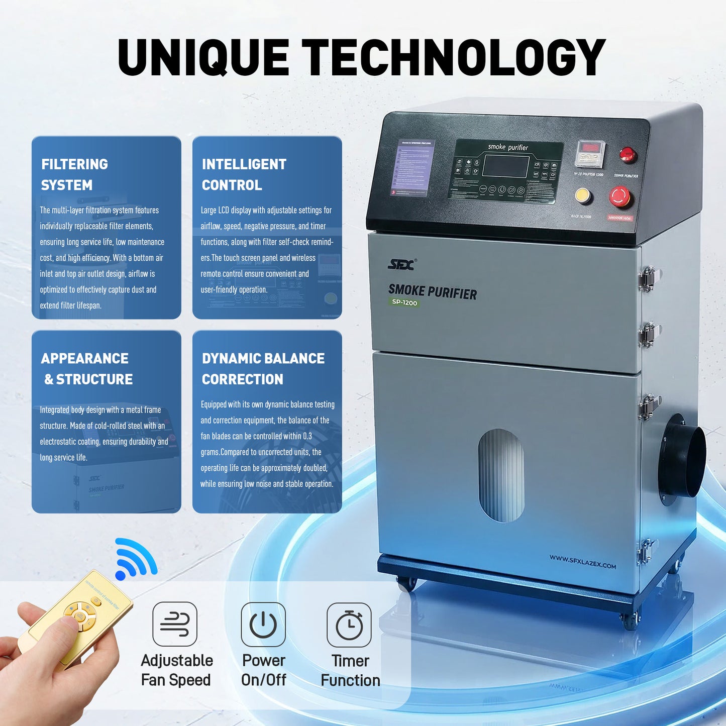 US Stock SP-1200 Smoke Purifier Fume Extractor for Laser Cleaning Machine/Laser Welder/Laser Engraver/Laser Cutting Machine