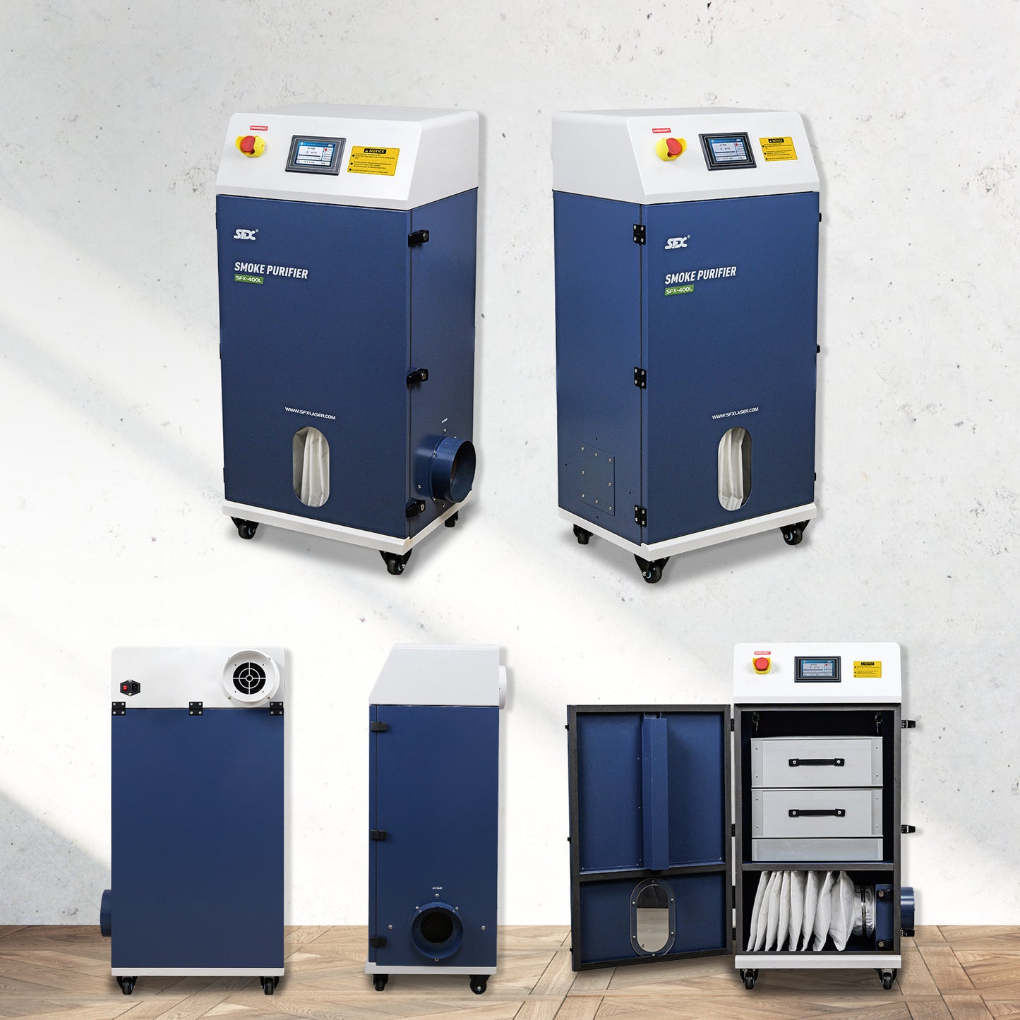 SFX-400L 800W Fume Extractor with HEPA Filter for Laser Cleaning and Welding (75dB)