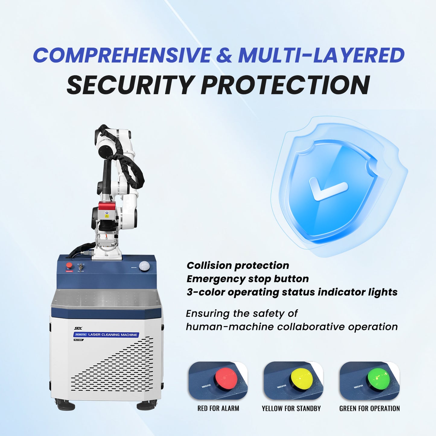 SFX 6-Axis Pulsed Robotic Laser Cleaning Machine Automatic Rust Oil Paint Coating Remover 500W