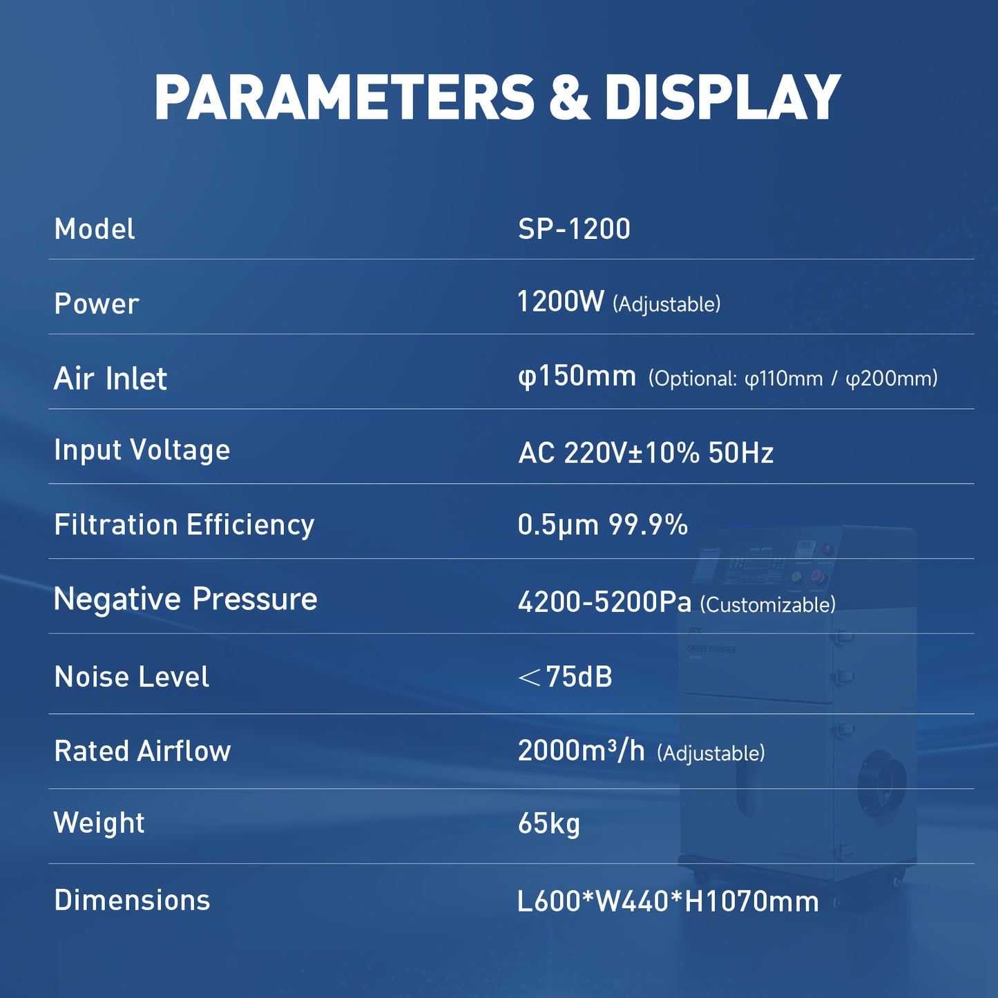 US Stock SP-1200 Smoke Purifier Fume Extractor for Laser Cleaning Machine/Laser Welder/Laser Engraver/Laser Cutting Machine