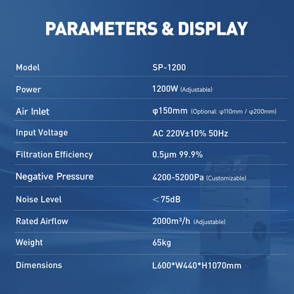 US Stock SP-1200 Smoke Purifier Fume Extractor for Laser Cleaning Machine/Laser Welder/Laser Engraver/Laser Cutting Machine