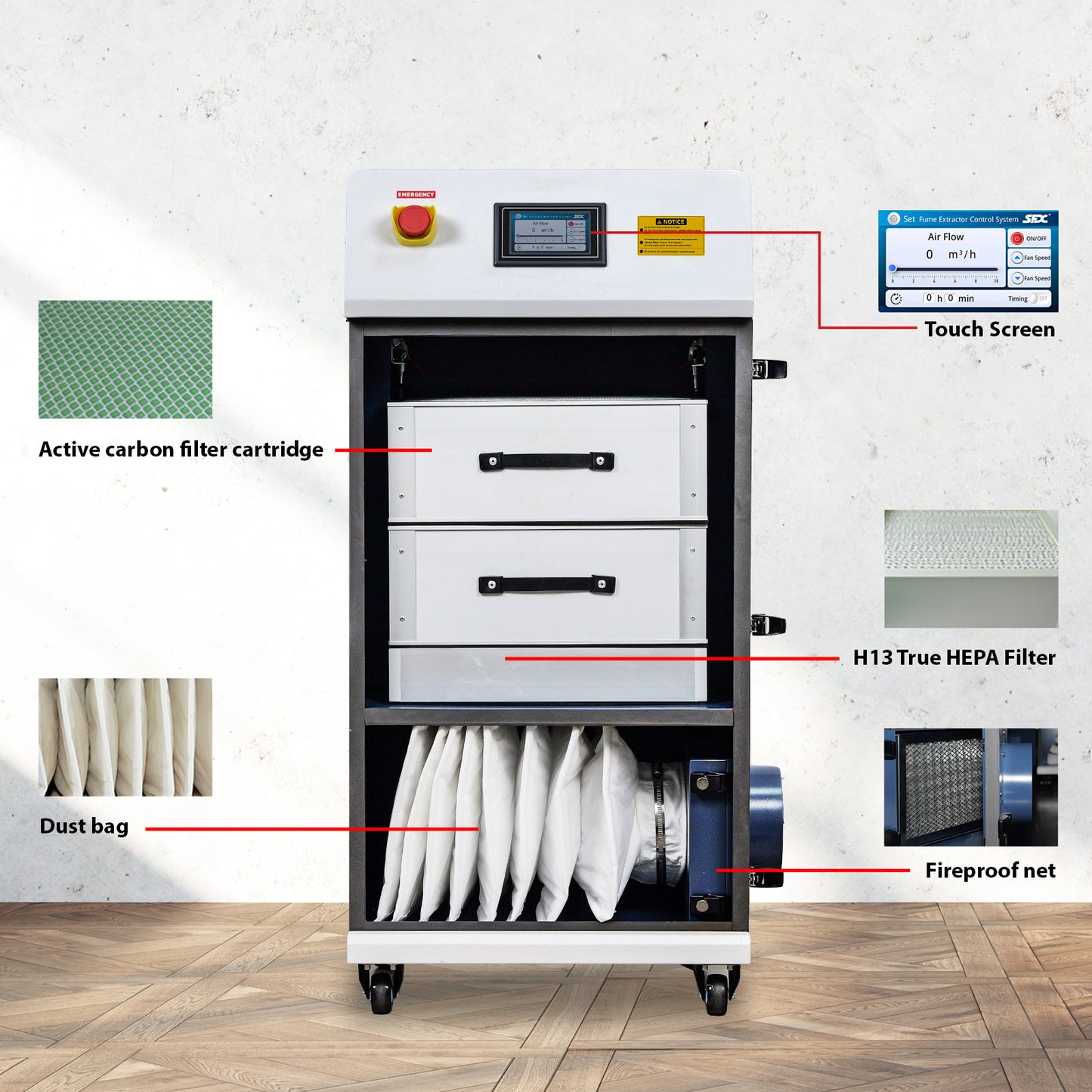SFX-400L 800W Fume Extractor with HEPA Filter for Laser Cleaning and Welding (75dB)