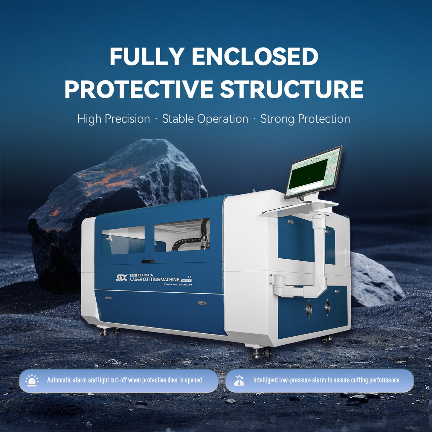 SFX-1390FC Nitrogen Pressure Regulator Fiber Laser Cutting Machine 1300*900mm Workbed 130W/150W/180W