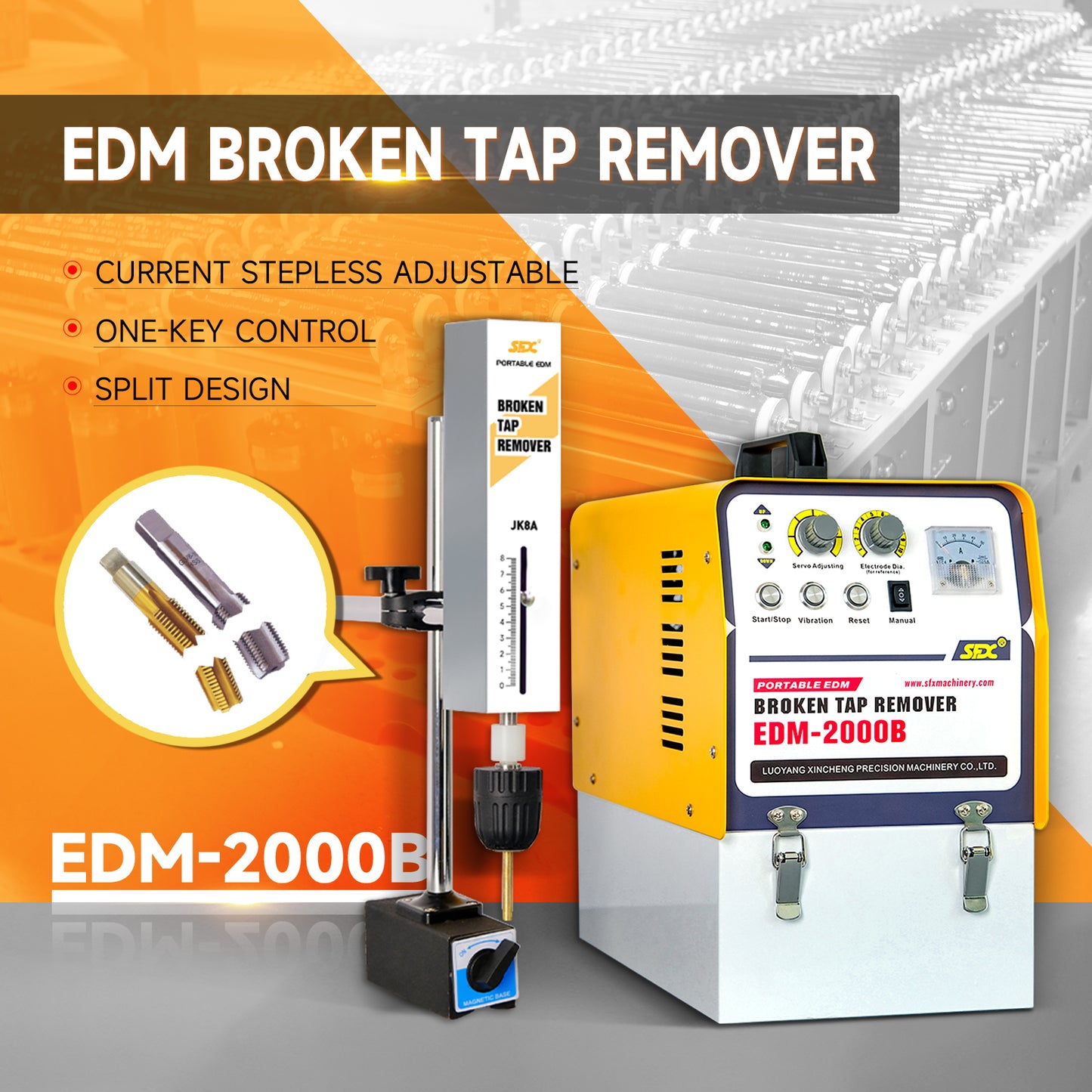 EDM-2000B Portable EDM Broken Tap Remover EDM Spark Erosion Machine Tap Burner Depth Setting Auto Return，US Stock 2000W 110V