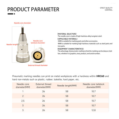 Carbide Pneumatic Marking Machine Needle For Dot Peen Marking Machine