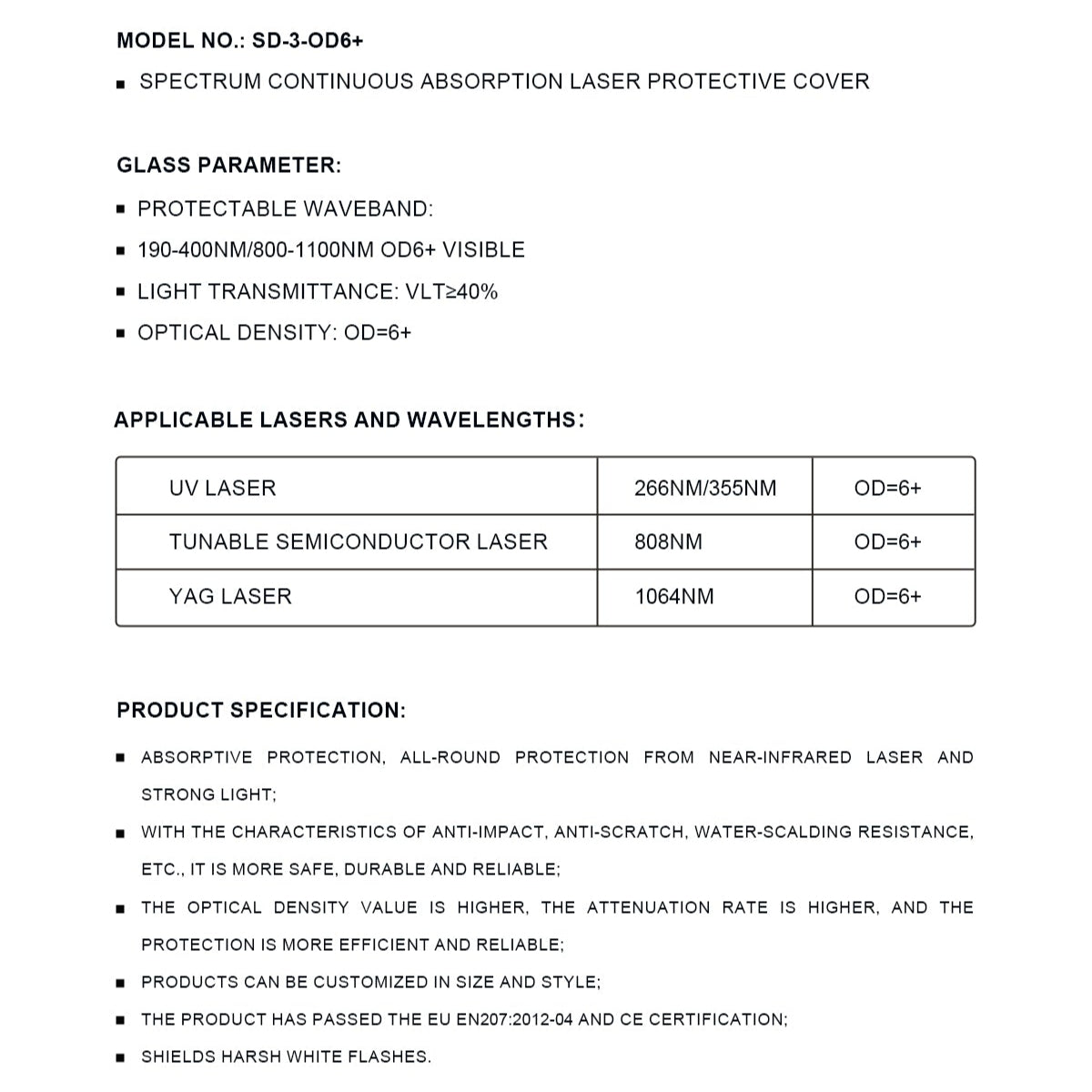 SFX OD6+ Laser Protective Cover for Laser Marking Machine